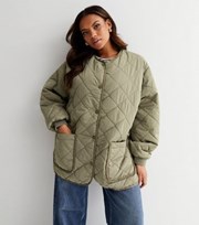 New Look Curves Khaki Quilted Collarless Jacket